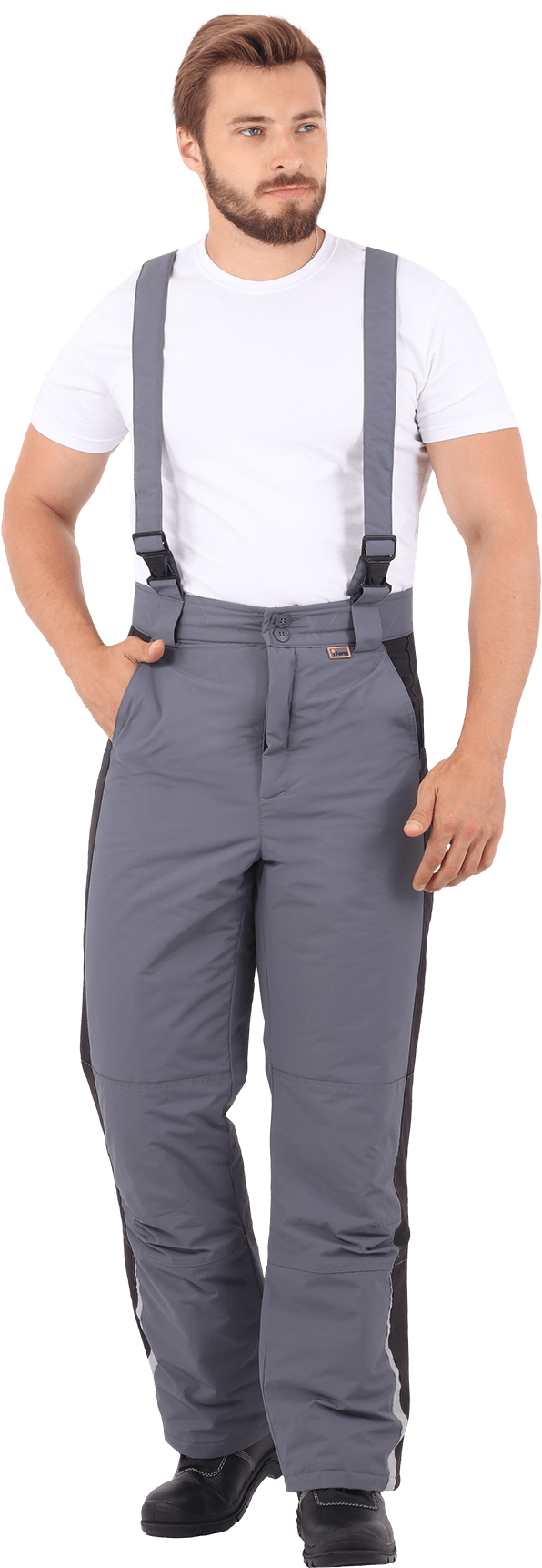 Брюки мужские ХАЙ-ТЕК от пониженных температур воздуха и ветра, механических воздействий и ОПЗ, серый/черный Брю 307