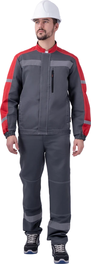 Костюм РОУД летний, серый-красный (Куртка+полукомбинезон) Кос 451
