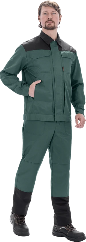 Костюм мужской ТЕХНИК 2 от механических воздействий и ОПЗ (куртка, полукомбинезон), темно-зелёный/черный