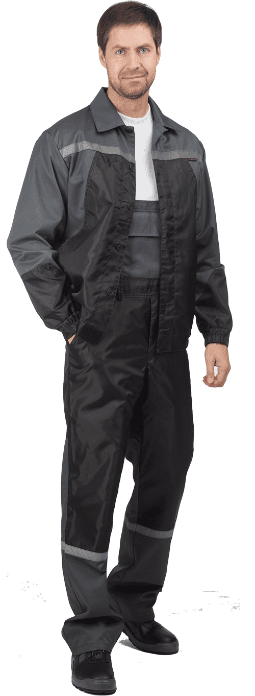 Костюм АВТОМОЙЩИК летний, серый-чёрный (Куртка+полукомбинезон) Кос 590