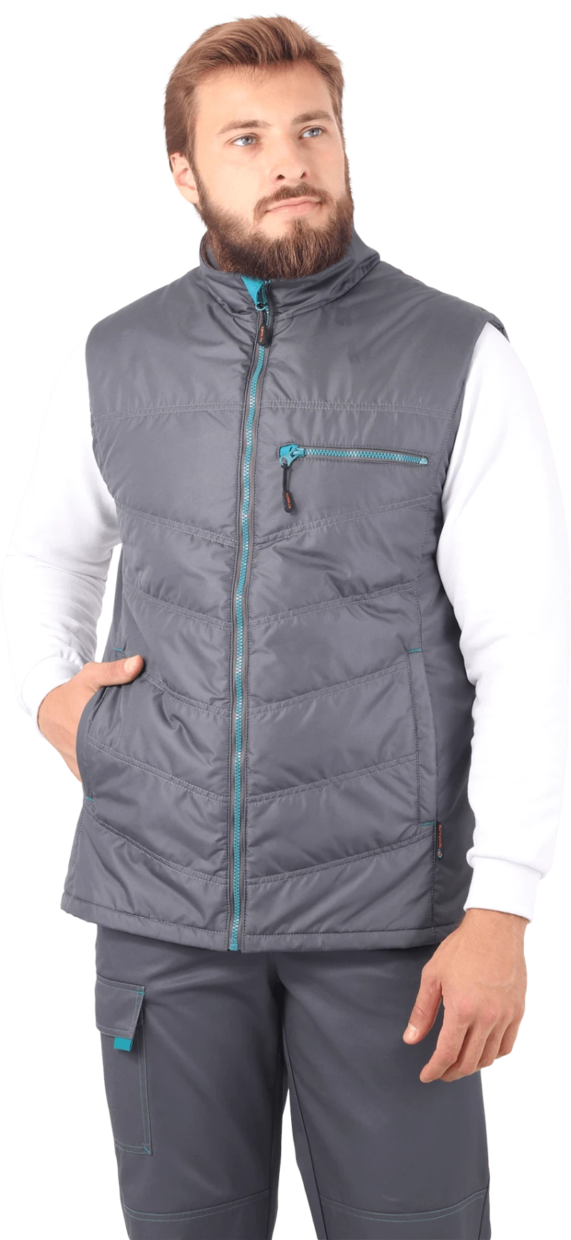 Жилет мужской ГАЛАКТИКА утепленный, серый/бирюза