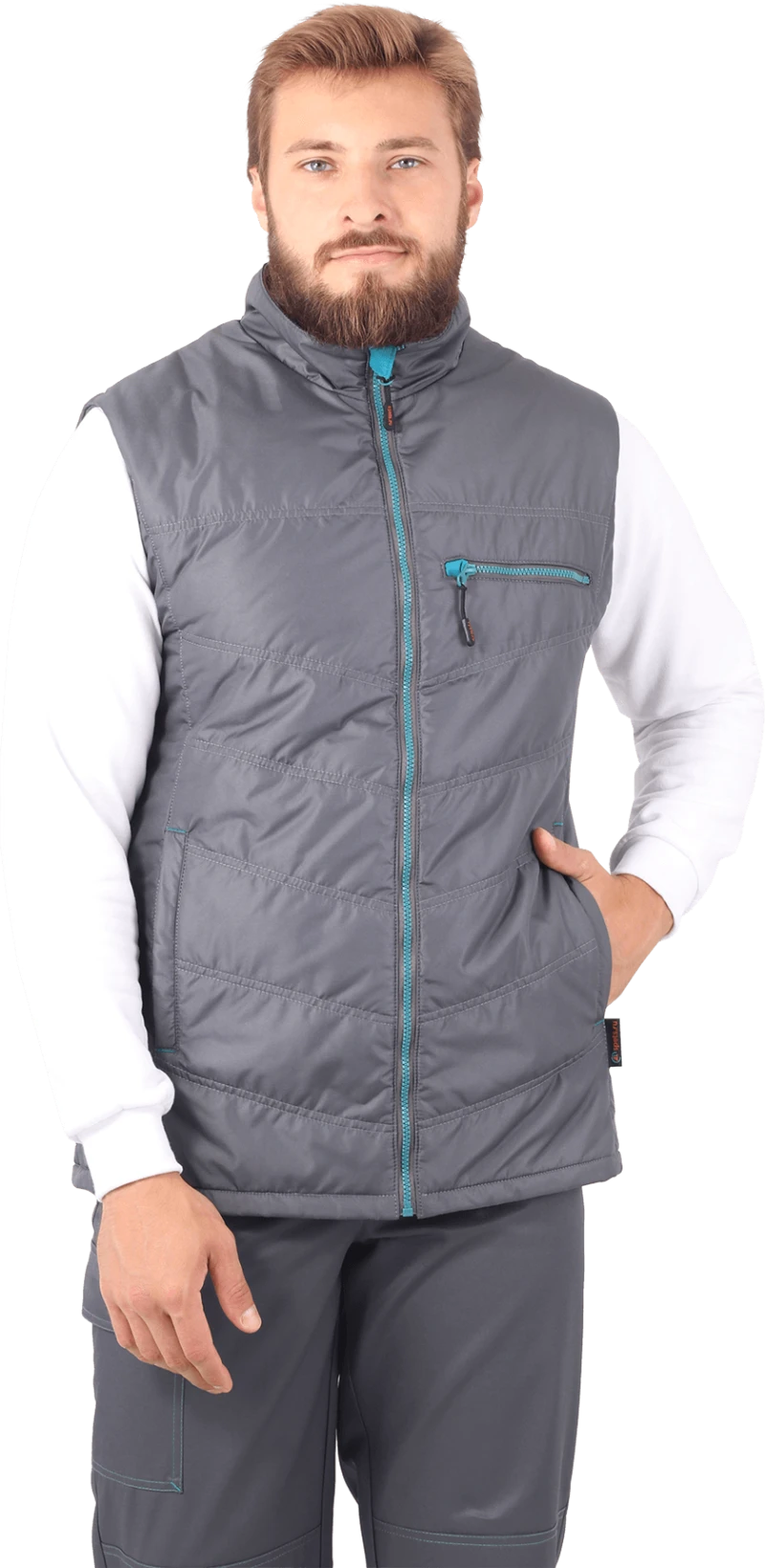 Жилет мужской ГАЛАКТИКА утепленный, серый/бирюза