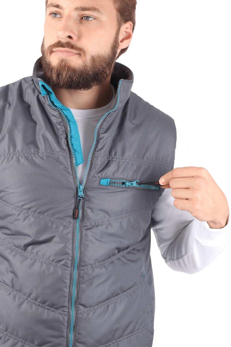 Жилет мужской ГАЛАКТИКА утепленный, серый/бирюза