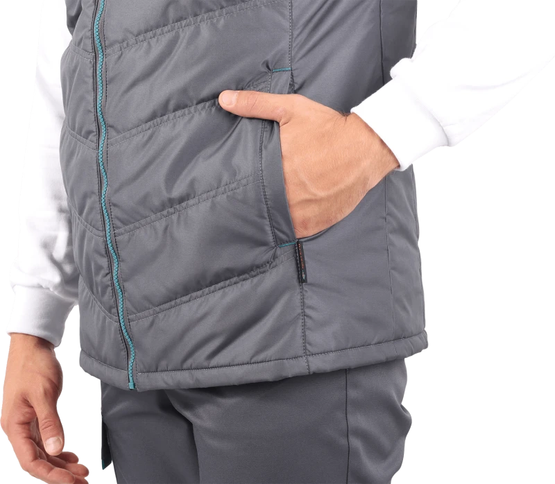 Жилет мужской ГАЛАКТИКА утепленный, серый/бирюза