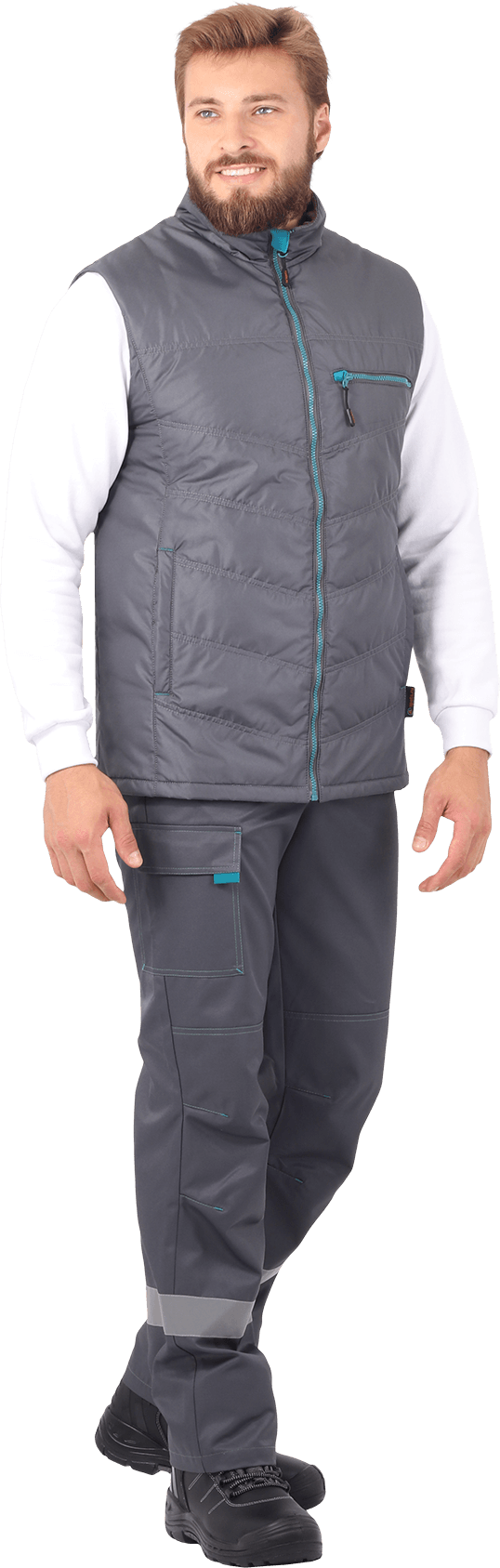 Жилет мужской ГАЛАКТИКА утепленный, серый/бирюза