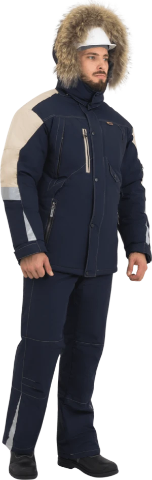 Куртка мужская ХАЙ-ТЕК от пониженных температур воздуха и ветра, механических воздействий и ОПЗ, синий/бежевый Кур 323