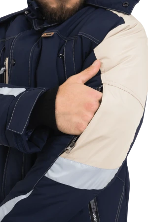 Куртка мужская ХАЙ-ТЕК от пониженных температур воздуха и ветра, механических воздействий и ОПЗ, синий/бежевый Кур 323